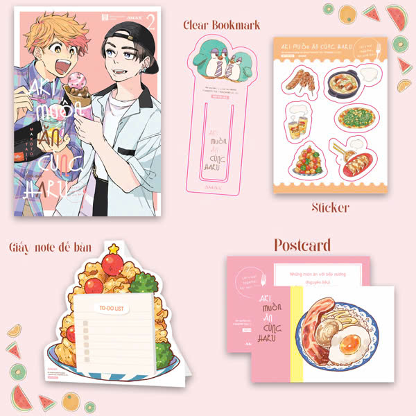 aki muốn ăn cùng haru - let's eat together, aki and haru - tập 2 - tặng kèm tấm sticker + clear bookmark + postcard hai mặt + giấy note để bàn bữa ăn giáng sinh