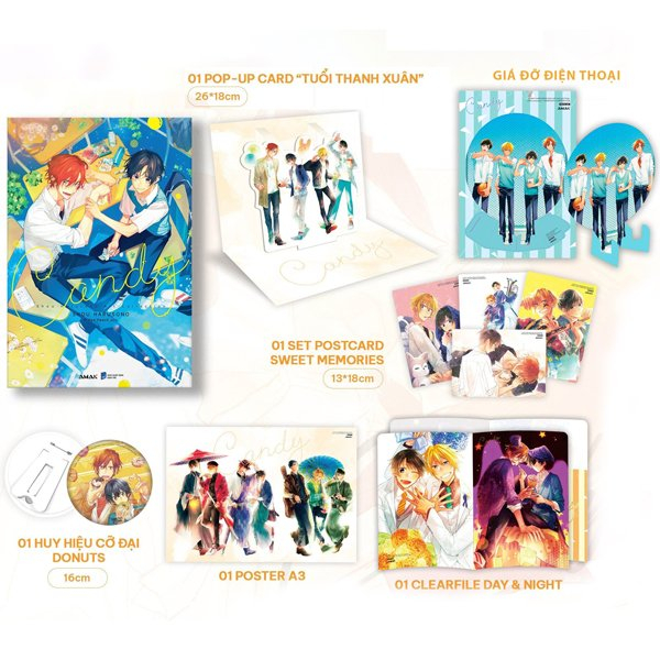 artbook candy - shou harusono art collection - bản đặc biệt - tặng kèm pop-up card tuổi thanh xuân + giá đỡ điện thoại forever youth + set 4 postcard sweet memories + clearfile đôi day and night a4 + poster a3 taisho + huy hiệu siêu cực đại donuts