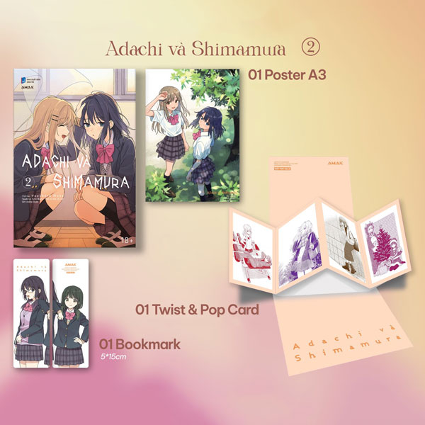 bộ adachi và shimamura - tập 2 - tặng kèm bookmark + twist & pop card + poster a3