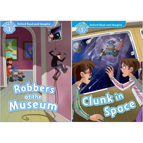 bộ combo oxford read and imagine - level 1 - clunk in space + robbers at the museum (set 2 books)