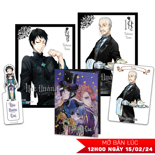 bộ manga - hắc quản gia - tập 9 + tập 10 (bộ 2 cuốn) - tặng kèm bookmark “côn lôn” + black card + kẹp file “the circus”