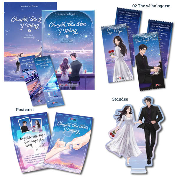 Bo Sach Chuyen Tau Dem Y Mong - Tap 1 + Tap 2 (Bo 2 Tap) - Ban Dac Biet - Tang Kem 2 Bookmark + 1 Postcard + 2 The Ve Hologarm Van Tuyet Thoi - Lau Ngu + 1 Standee Mica