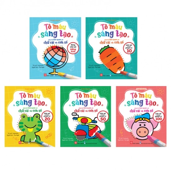 bộ sách tô màu sáng tạo giúp bé làm quen với chữ cái và con số (bộ 5 cuốn)