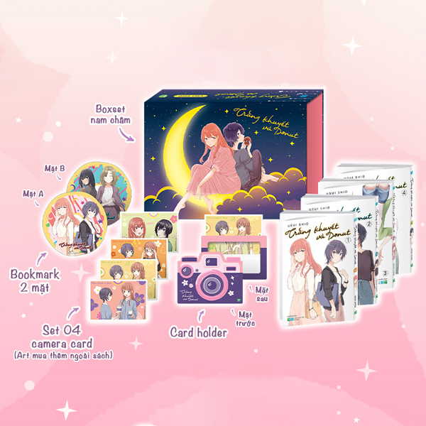 Boxset Manga - Trang Khuyet Va Donut: Tap 1 - 4 (Hop 4 Tap) - Ban Dac Biet - Tang Kem Bookmark 2 Mat + Set 4 Camera Card + Card Holder