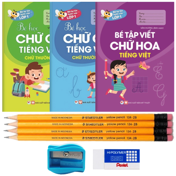 combo bộ 02 quyển bé tự tin vào lớp 1 - học chữ cái (kèm bộ dụng cụ học sinh)