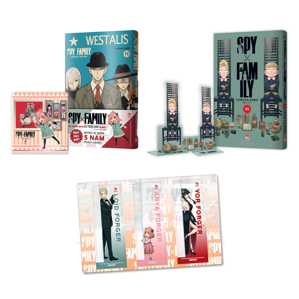 combo manga - spy x family - tập 11 - bản thường + bản đặc biệt - tặng kèm standee pvc + obi + bìa áo pvc + standee acrylic + set bookmark pvc