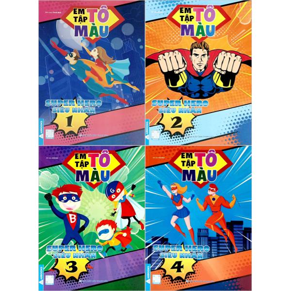 combo sách em tập tô màu - super hero siêu nhân (bộ 4 cuốn)