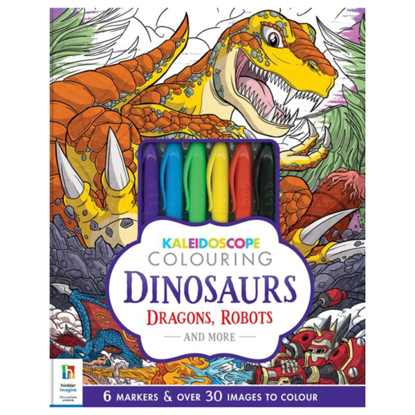 kaleidoscope colouring - dinosaurs dragons robots & more