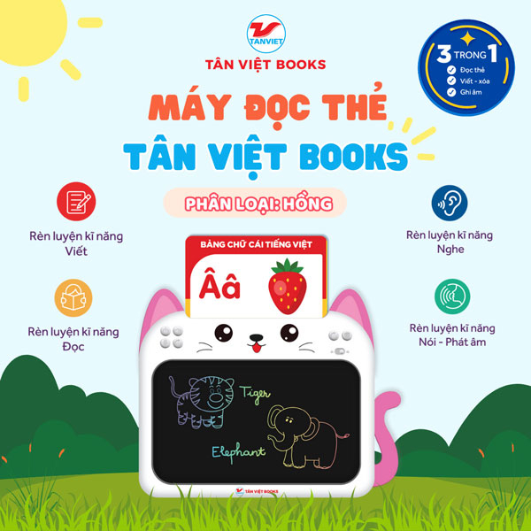 máy đọc thẻ tân việt book 3 trong 1 - song ngữ anh-việt - màu hồng