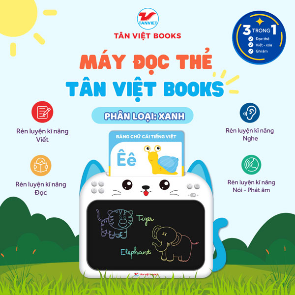 máy đọc thẻ tân việt book 3 trong 1 - song ngữ anh-việt - màu xanh