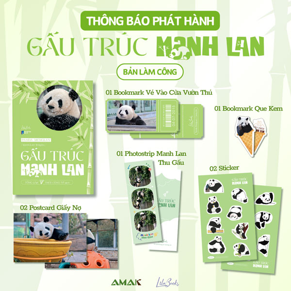 panda menglan - manh lan truyện - gấu trúc manh lan - tặng kèm 1 bookmark bế hình que kem + 1 bookmark vé vào cửa vườn thú + 1 photostrip + 2 postcard giấy ghi nợ + 2 sticker