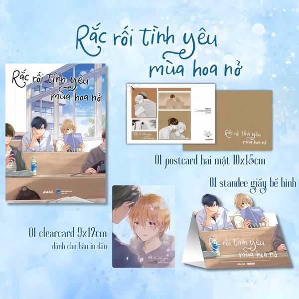 rắc rối tình yêu mùa hoa nở - tặng kèm postcard hai mặt + standee giấy bế hình + clearcard