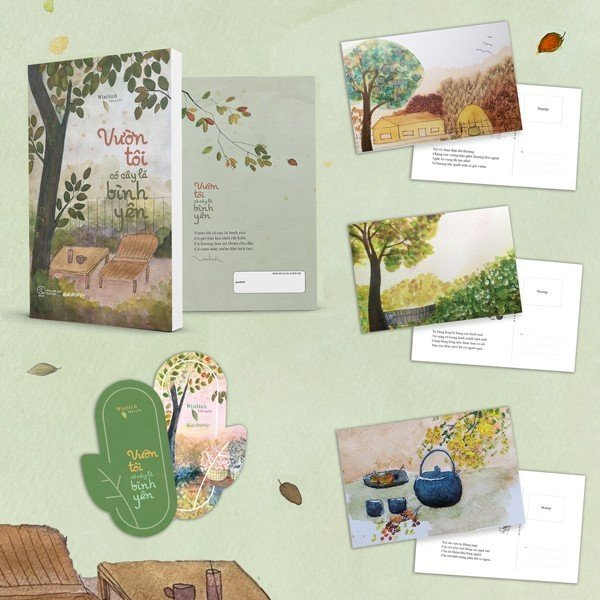 vườn tôi có cây lá bình yên - tặng kèm 1 bookmark bế 2 mặt bồi cứng + 3 postcard 2 mặt bồi cứng